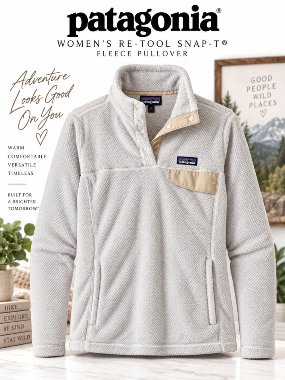 Patagonia Women’s Re-Tool Snap-T Fleece Pullover Gray Cream Size Large L